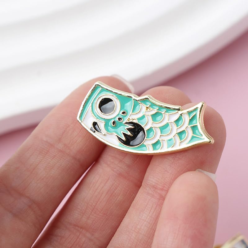 8Pcs Enamel Pin Koi Fish Flag Brooch Lucky Fish Pin Cartoon Badges for Brooch Pins Backpack Clothes Accessories4