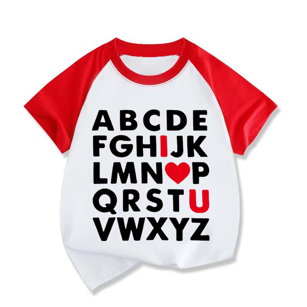 Kids Valentines Shirt Boys Girls Valentine's Love Heart Graphic Tees Raglan Toddler Short Sleeve T-Shirt Tops 2-7 Years