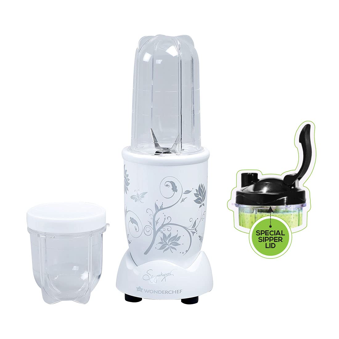 Nutri-Blend, 400W, 22000 RPM Mixer-Grinder, Blender, SS Blades, 2 Unbreakable Jars, With Sipper Lid, 2 Years Warranty, White, Online Recipe Book By Chef Sanjeev Kapoor