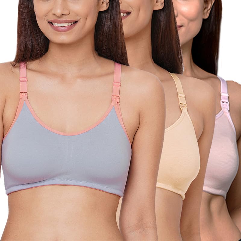 Image of Inner Sense Organic Cotton Bamboo Nursing Bra for Women I Non Padded Feeding Bra with Keyhole Back Design I Wire Free Maternity Innerwear with Full Coverage