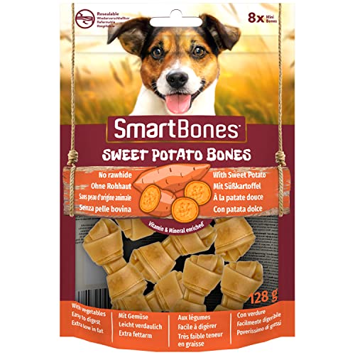 SmartBones Kauknochen Mini - Kausnack mit Süßkartoffel für kleine Hunde, Knochen mit weicher Textur, ohne Rohhaut, 8 Stück