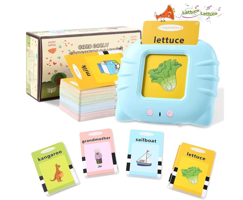 510 Words Talking Flash Cards for Toddlers 2-4 Years, 255 Pcs Double-Side Cards Learning Educational Toys, Speech Therapy Electronic Interactive Toys, Preschool Learning Toys for Boys Girls (Blue)