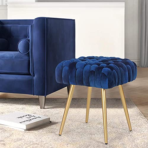 Velvet-Ottoman-Footrest-StoolTufted-Fabric-Upholstery-Side-Table-Seat-Vanity-Dressing-BenchKnit-Lines-Chair-with-Metal-Legs-for-Living-Room-Bedroom-Blue Velvet Ottoman Footrest StoolTufted Fabric Upholstery Side Table Seat Vanity Dressing BenchKnit Lines Chair with Metal Legs for Living Room Bedroom Blue