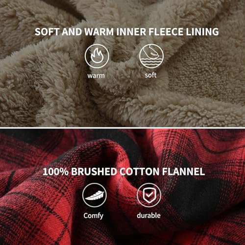 Image of Men's Sherpa Cotton Flannel Shirt Jacket Plaid Button Coat Pocket