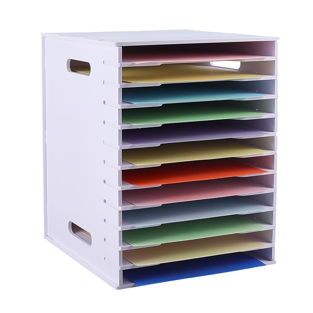 NBEADS Scrapbook Paper Organizer Storage, 12 Tier MDF Desk File Organizer with Adjustable Shelves Stackable Scrapbook Paper Storage Cube for Home Office Classroom, 29.5x26.2x33.5cm