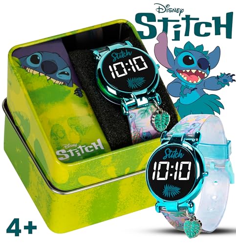 Accutime Kids Disney Lilo and Stitch Blue Digital LED Quartz Childrens Wrist Watch for Boys, Girls, Toddlers with Blue Multicolor Character and Hanging Charm (Model: LAS4033AZ)2