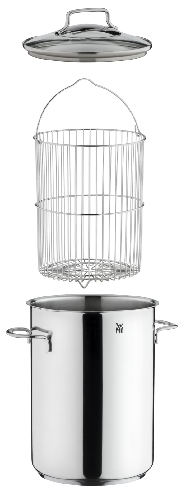 WMF Set Espárragos - Olla Alta 16 cm Con Cestillo y Pelador 17 cm, Acero Inoxidable Cromargan, Para Todo Tipo de Cocinas