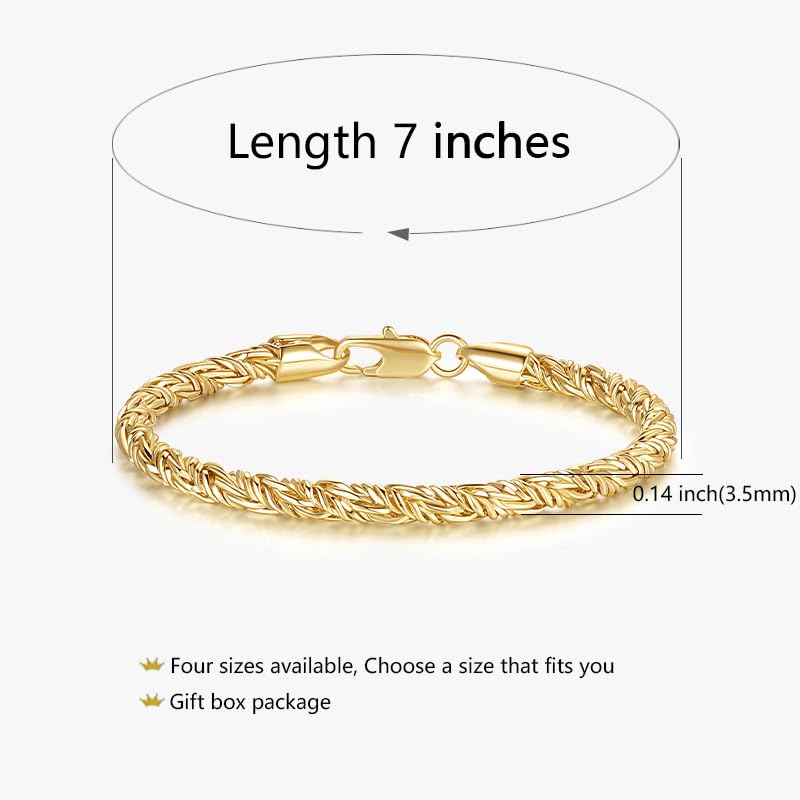 14K Gold Bracelets for Women Men Bracelet Round Strand Rope Gold Chain Bracelet Lobster Clasp Perfect Gifts for Women Men 7, 7.5, 8, 8.5in2