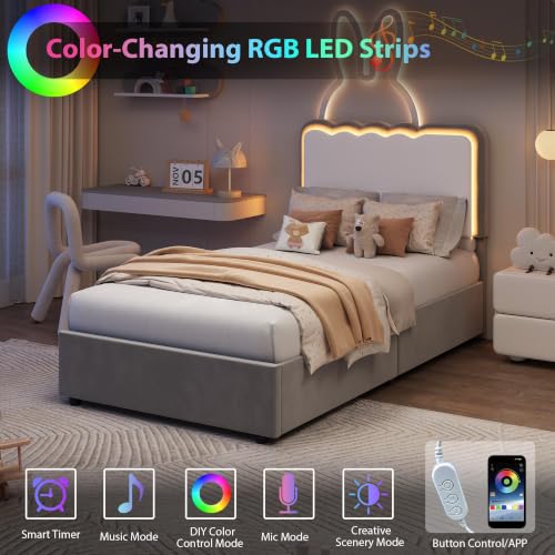 Image of Garvee Irregular Wave LED 2-Drawer Soft Upholstered Bed, Soft Padding