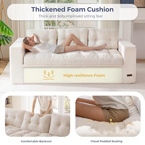 Image of MAXYOYO 79 inch Loveseat Sofa Couch for Small Spaces, Upholstered Boneless Cloud Couch for Apartment Bedroom, 2-Seater Love Seat Floor Modern Sofa with Pillows, No Assembly Required, Beige