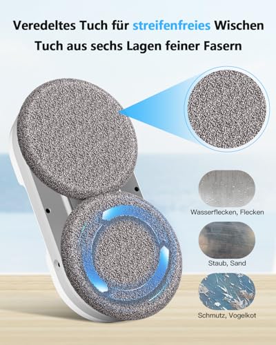 HIXZAP fensterputzroboter mit bidirektionalem ultraschall-zerstäubungs-wasserstrahl und 85ml-wassertank – fensterroboter mit starker saugkraft und luftdrucksensor für gründliche Reinigung Bildschirm – Bild 3