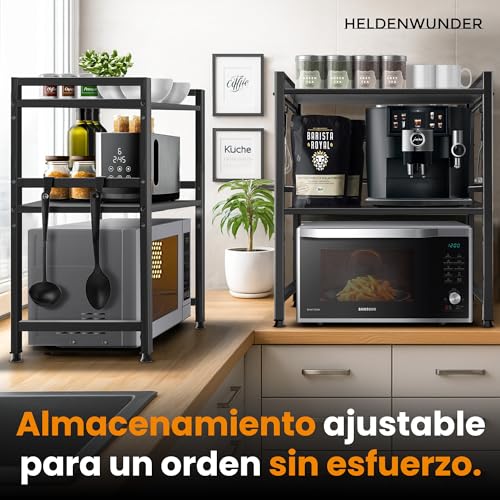 Miniatura 9 de Heldenwunder Estantería Microondas Estantes Cocina Acero 2 Niveles Mueble Microondas Horno Estanterias Almacenaje Organizador Estante Panadería Ajustable Instrucciones En Vídeo, Ganchos Negro
