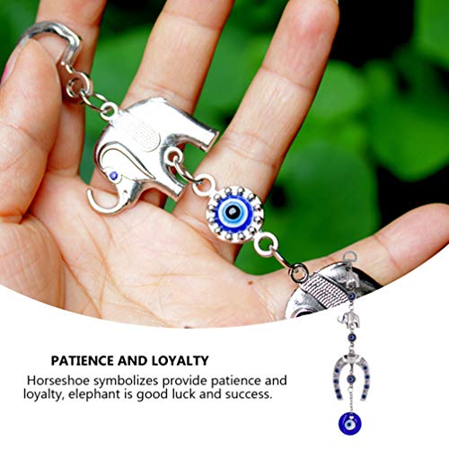 Veemoon Blue Evil Eye Wall Hanging Ornament Lucky Horseshoe Elephant Turkish Nazar Beads Evil Eye Protection Charm Good Luck Amulet Feng Shui Decorations for Blessings - Image 3