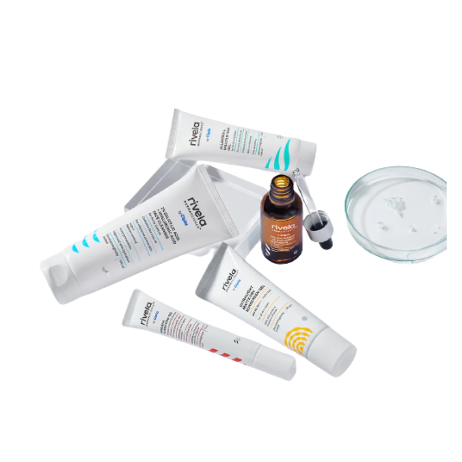 Rivela Dermascience Scar and Acne Marks Care Set Face Cleanser (100ml), 10% Niacinamide Serum (30ml), Clarifying Gel (30ml), Allantoin Acid Gel & Sunscreen Gel (50gm) | 5 Items in Set