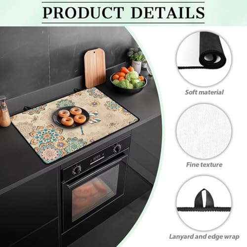 Image of Electric Stove Top Covers Heat Resistant Glass Ceramic Cooktop Cover Mat Multipurpose Kitchen Scratch Resistant Flat Top Stove Cover, 29 x 21 Inch, Boho Dragonfly Mandala Print