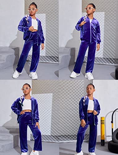 Image of Arshiner 2 Piece Outfits for Girls Kids Velour Tracksuit and Jogger Set