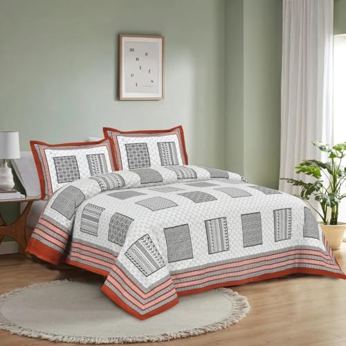 Image of Decor King Size Cotton Bedsheet | 300 TC | 100% Cotton Flatsheet King Size with Two Pillow Covers | (254 * 274 cm, Rusty Orange)