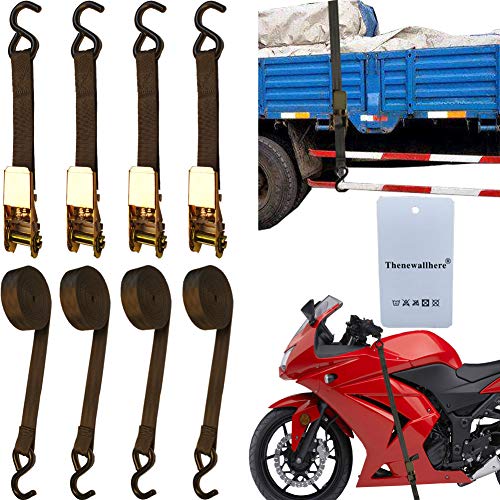 Thenewallhere Ratchet Tie Down Straps Heavy Duty Set,for Securing Cargo,Truck,Trailer,Car,Motorcycle,Boat,ATV,Dirt Bike,Utv.Retractable Adjustable Black Ratchet Tie Down Straps with Hooks