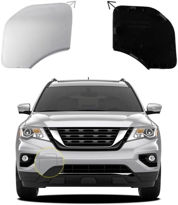 Car Front Bumper Tow Hook Cover Compatible with Nissan Pathfinder 2017 2018 2019 2020 Trailer Cover Cap 622A09PF0A 622A0-9PF0A Small Lid Towing Eye Cap Silver Right Passenger Side