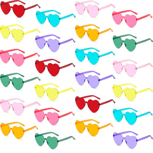 Heart Glasses 24 PCS Heart Sunglasses Bulk Rimless Cute Fun Sunglasses for Valentine Bachelorette Birthday Photo