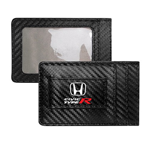 Honda Civic Type R Black Carbon Fiber Leather Wallet RFID Block Card Case Money Clip, 4-3/8" x 2-3/4"2