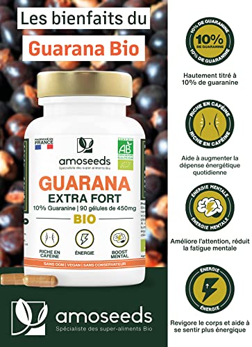 Guarana BIO Extra Fort, 5400mg par jour | 10% de Caféine Naturelle | 90 gélules vegan | Boost Physique, Concentration | Qualité Supérieure – Image 3