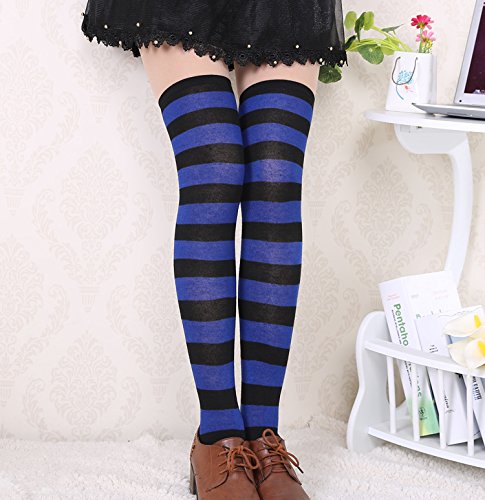 Image of Womens Thigh High Socks Athletic Stripe Cute Colorful Over the Knee High Sock Colorful Long Tube Sock