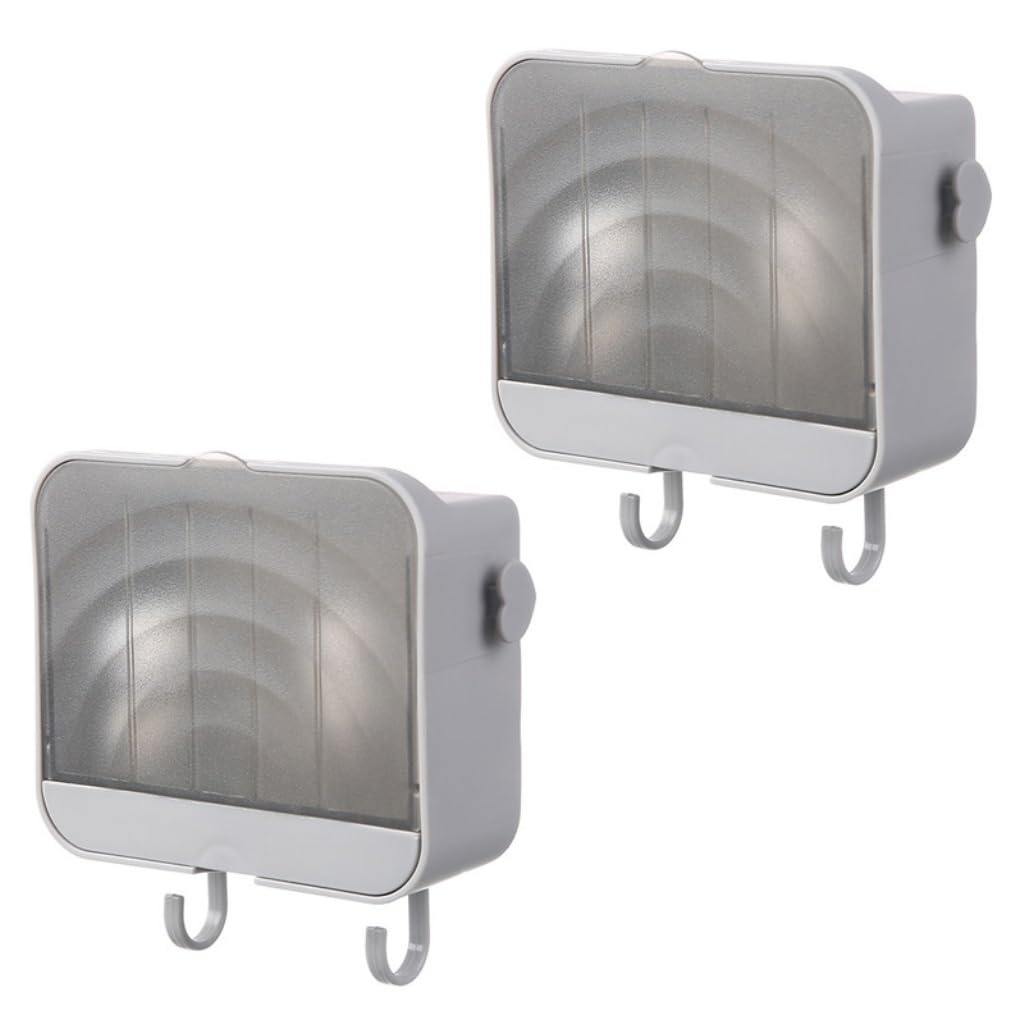 soap dish, 2 Pack Wall Mounted 2-Layer Drain With Cover Adhesive Multicolor(Grigio)