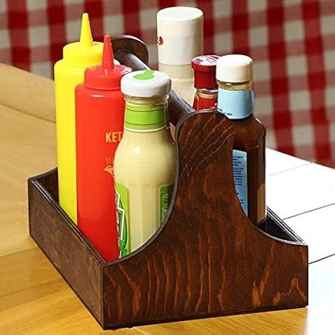 dine@drinkstuff Pine Condiment Caddy 25 x 18 x 18cm - Handy Table Organiser for Condiments and Sauce Bottles Cover