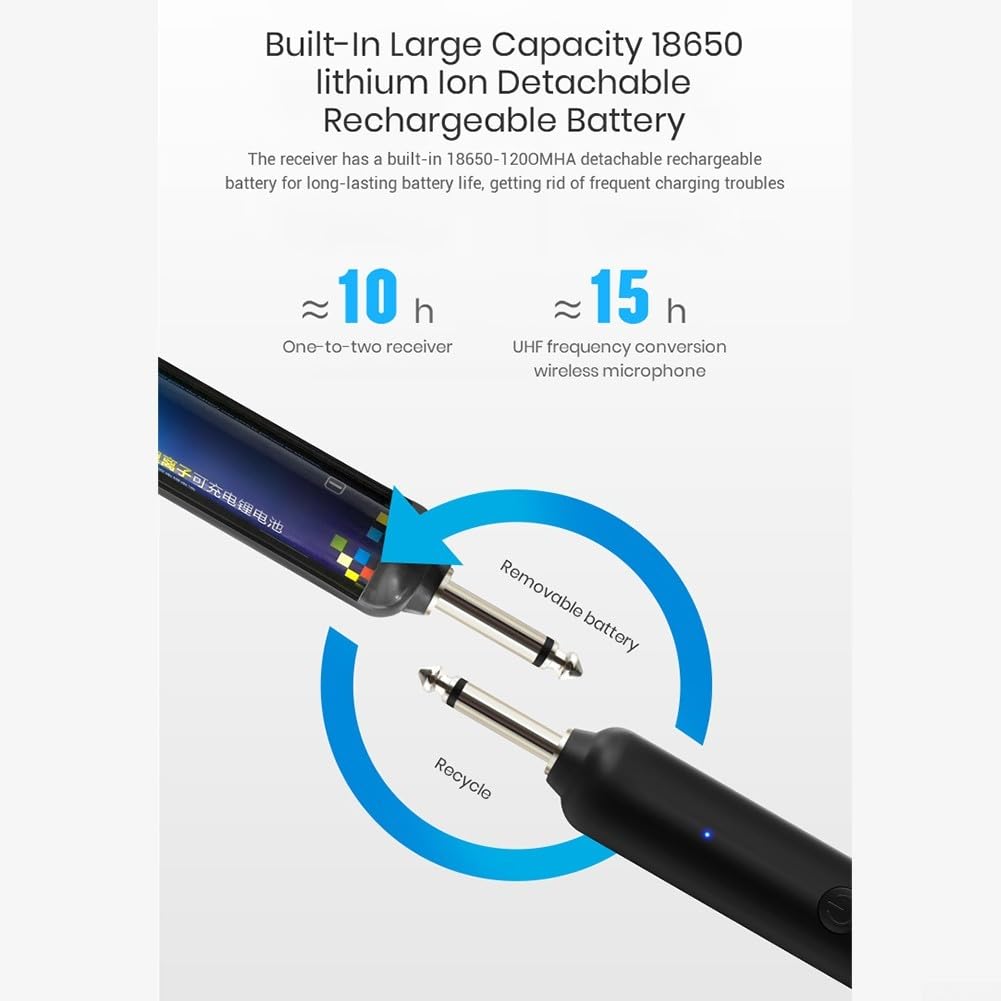 SPORTARC Set di microfoni senza fili, UHF microfono wireless ricaricabile USB Dual Headset System per altoparlante da palco insegna il discorso