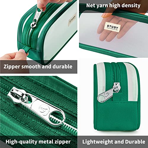 Image of KALIDI Grid Mesh Pencil Case Large Capacity Pouch With Zipper Simple Stationery Aesthetic Pen Bag for School Teen Girl Boy Multi-Purpose for Office Men Women, Dark