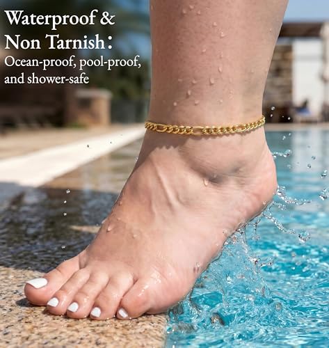 Image of Extra Large Anklets for Women Waterproof, 14K Gold Plated Stack Anklets for Women Plus Size, 10 inch+2 inch Non Tarnish Large Ankle Bracelets for Women, Summer Big Ankles Set, Beach Bikini Vacation Jewelry