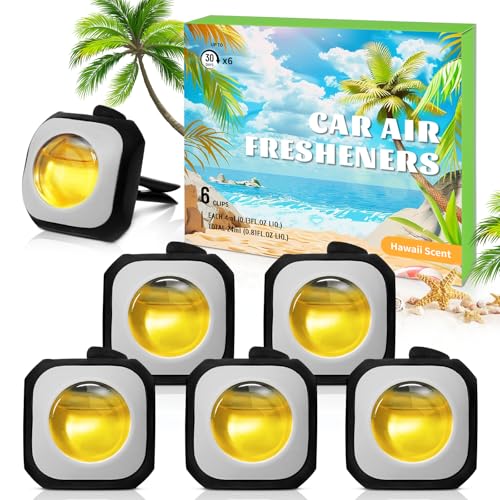 Scent-Hi Car Ambientador Coche, Hawai Clips para Ambientadores de Coche, Elimina y Previene los Malos Olores de tu Coche, Pack 6 Unidades (6 x 4 ml)