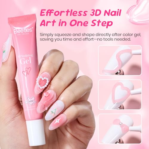 Image of Beetles Pink 3D Gel Nail Art, 15ml Sculpting Gel for Raised Nail Designs, No Wipe 3D Nail Gel for Flowers, Bows, Hearts & Textured Manicure, UV /LED Cure Nail Art Gel for Home DIY Salon