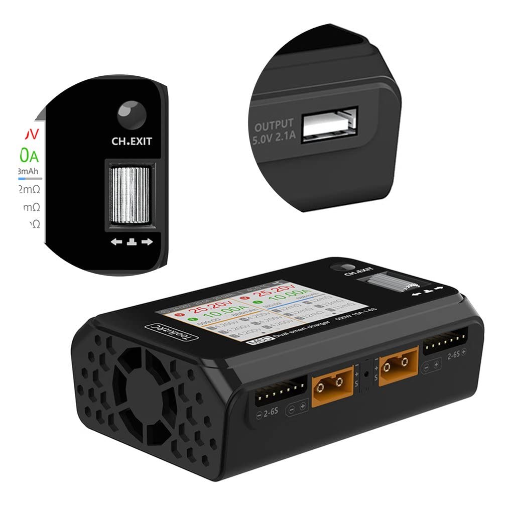 Cargador Baterias Coche,Arrancador De Coches 25 0W 15A Descarga de Cargador Inteligente de Doble Canal para Piezas de Repuesto de 1-6S Modelo de batería LIPO