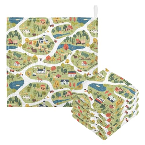 vvfelixl Baby Muslin Washcloths Cartoon Countryside Map Baby Burp Cloths Cotton Babys Face Towel for Newborn Infants Boys Girls Soft and Absorbent 11.8 X 11.8 in, 3 Pack3