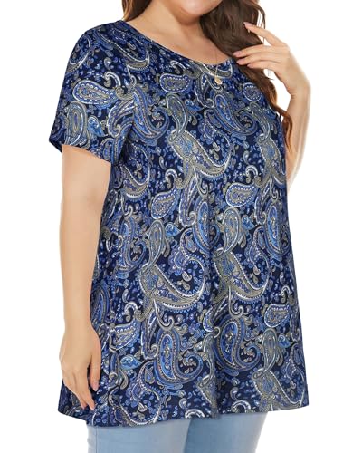 Image of JOELLYUS Plus Size Tops for Women Tunic Floral Casual Short Sleeves T Shirts Flowy Blouses 2026