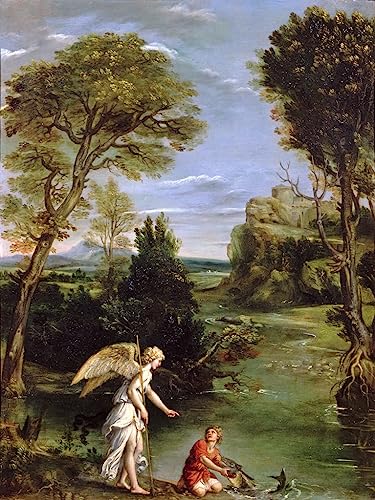 Poster sur toile Domenichino Paysage avec Tobias deco murale chambre et salon 50x70