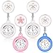 Achort Montre de Poche Femme en Alliage, Montre Infirmière Médecin Couleur à Choix,Montre Femme à Quartz, avec Couvercle en SiliconeBroche Insigne, 4 PCS