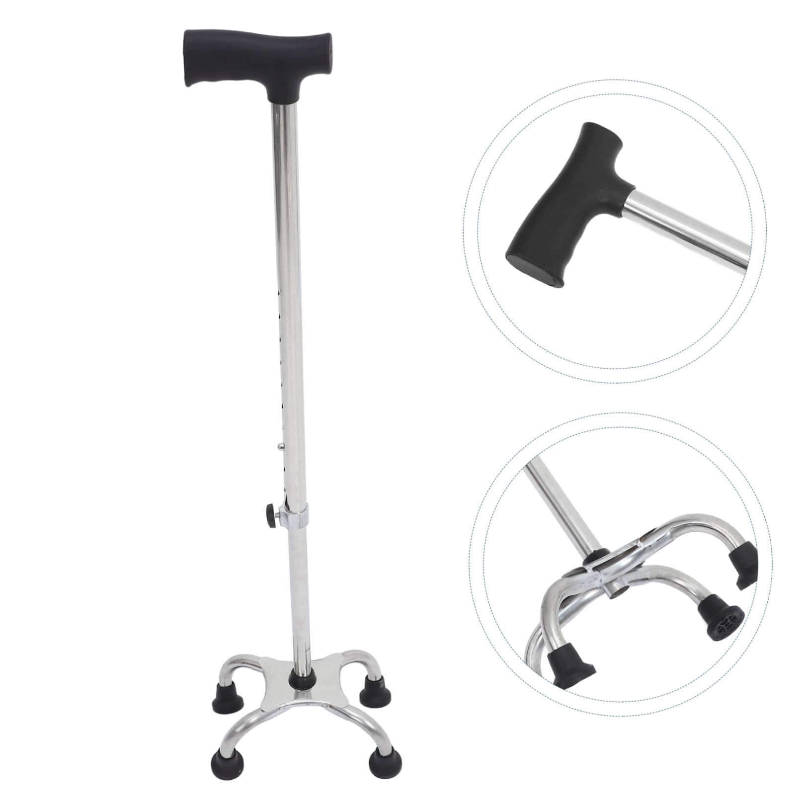 Bastón Ergonómico Ajustable Antideslizante para Caminar con Base Plana de Cuatro Patas y Soporte Adicional, Adecuado para Uso Interior y Exterior por Hombres y Mujeres