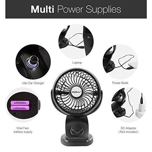 SkyGenius Battery Operated Clip on Portable Fan for Bay Stroller, USB Rechargeable 4400mA Battery Powered Mini Desk Fan
