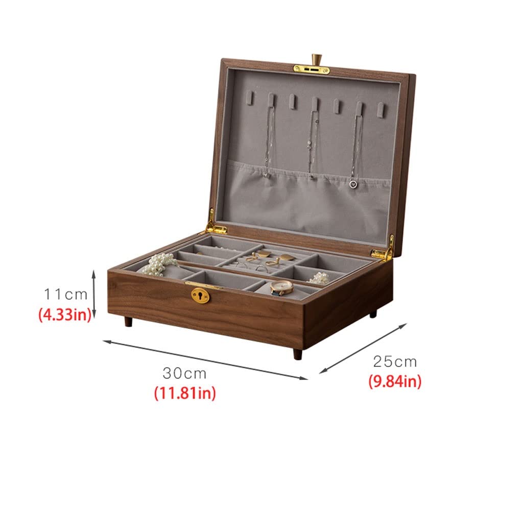 Organizador de joyas Estuche para joyas Caja de almacenamiento de joyas de 11,81 pulgadas Caja de joyería pequeña Caja de nogal negro Se puede almacenar Anillo de exhibición Pulsera Collar Pendie