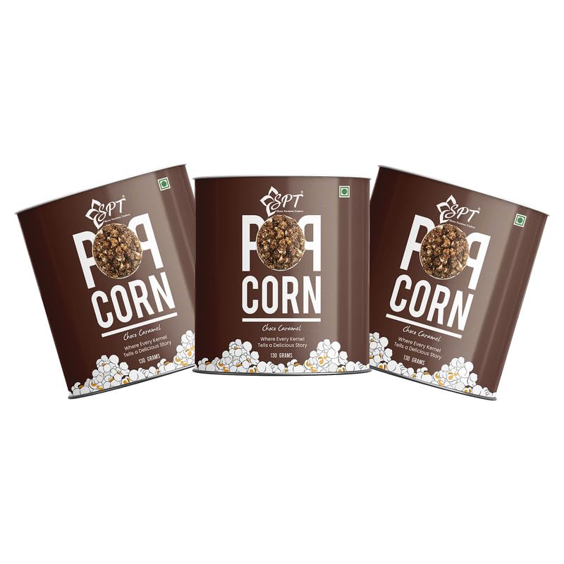 SPT Choco Caramel Popcorn 390Gm (130Gm x 3) Deliciously Crunchy Popcorn Coated in Rich Chocolate and Sweet Caramel, Perfectly Balanced for a Delightful Treat in Every Bite!