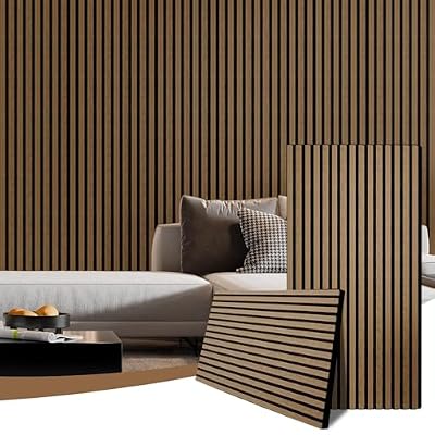 AKKPANE Acoustic Wood Slat Wall Panels, 2-Piece 47.2"x23.6" 15.5ft², 3D Fluted Soundproof Decorative Panels for Wall & Ceiling (Dark Walnut, 2pcs - 47.2 * 23.6in)