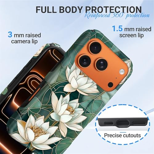 Coque iPhone 17 Pro solide rigide avec protection fleurs lotus