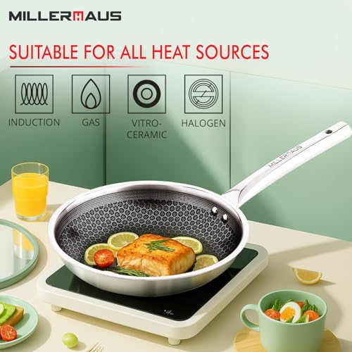 Image of Millerhaus 3 Pcs Triply Honeycomb Cookware Set - 22cm (2.6L) Kadai with Lid, 22cm Frypan, Honeycomb Pattern, Non-Stick Coating, Faster Heating, Stay Cool Handle - Induction Bottom