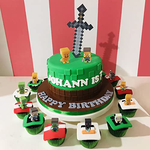 36Pcs Pixel Themed Cake Toppers, Comic Maker Mini Action Figures Toys, Dungeons Toys Character Cupcake Toppers - Collection Playset Party Gift For Kids Boys Fans #TOP1