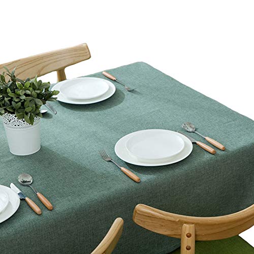 テーブルカバー 無地 食卓カバー 北欧 リネン テーブル 布 厚手 綿麻 耐热 長方形のテーブルシンプル 140*180cm(ダークグリーン)