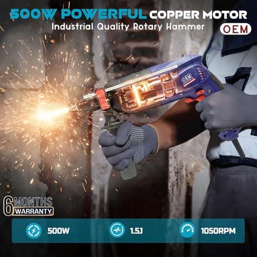 Image of OEM Professional 20mm Rotary Hammer Drill | 500W Heavy-Duty Copper Motor | 2 Modes (Drill /Hammer) | Reverse & Forward Function | 6 Months Warranty | Includes 3 SDS Drill Bits | For Concrete & Brick