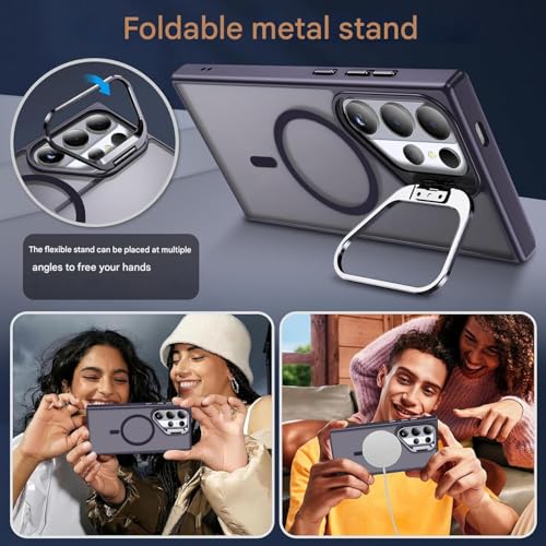 Image of DIZORO Compatible with Samsung Galaxy S26 Ultra Case, Compatible with Magsafe, Wireless Charging,with Camera Stand,Military Grade Drop Tested,Translucent Hard Back Soft Edge Back Cover (Deep Purple)
